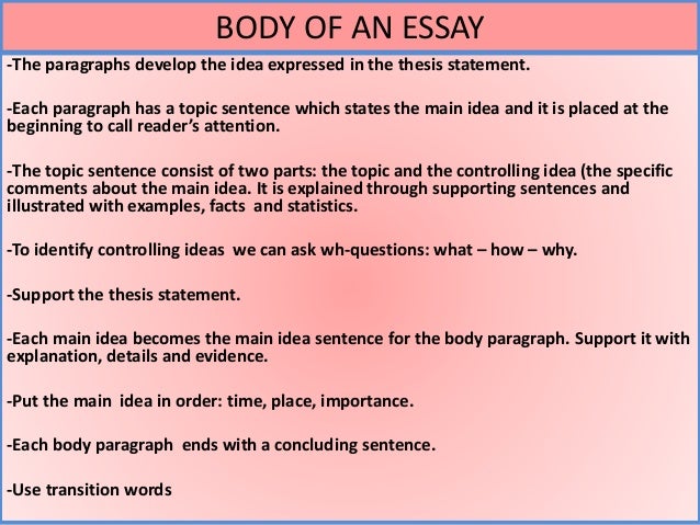 TOPIC SENTENCES AND CONTROLLING IDEAS List