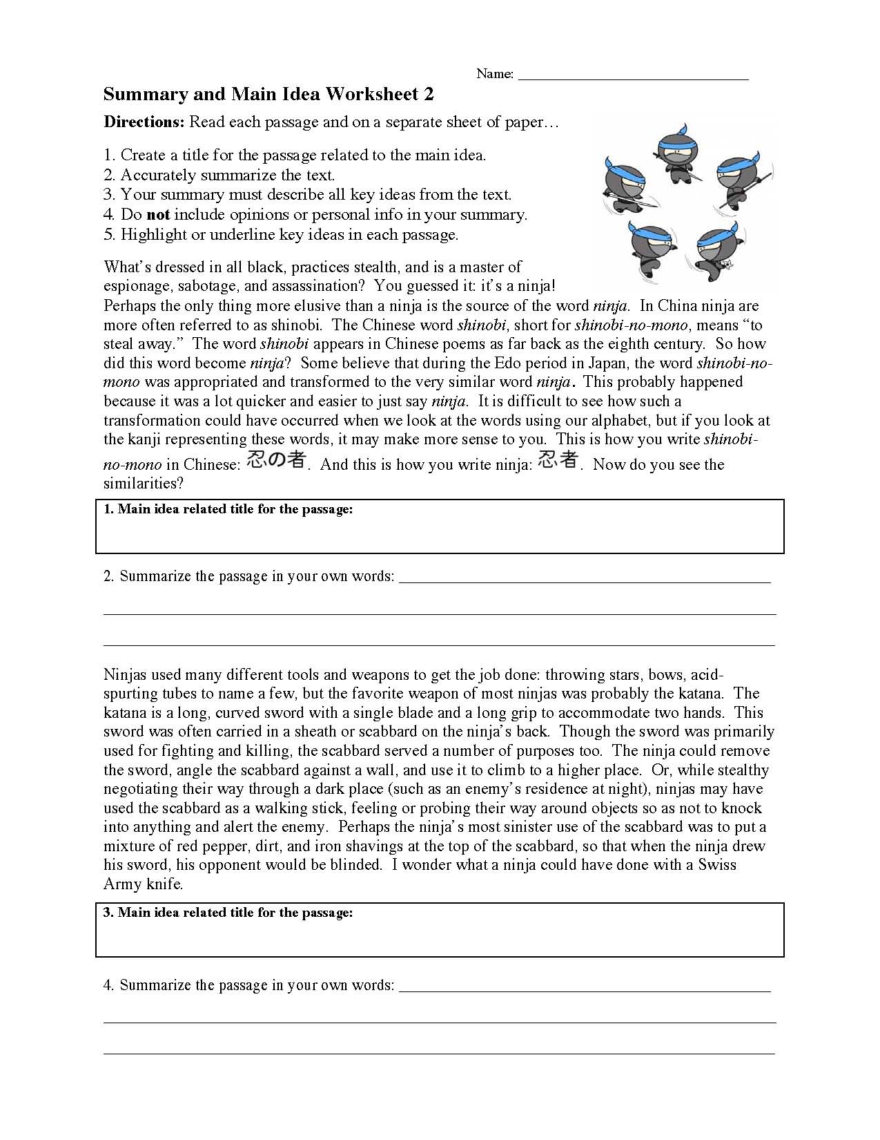 Main Idea Practice Worksheet Free Printable Educational